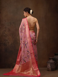 Silk Land Woven Floral Art Silk Chanderi Digital Print Saree