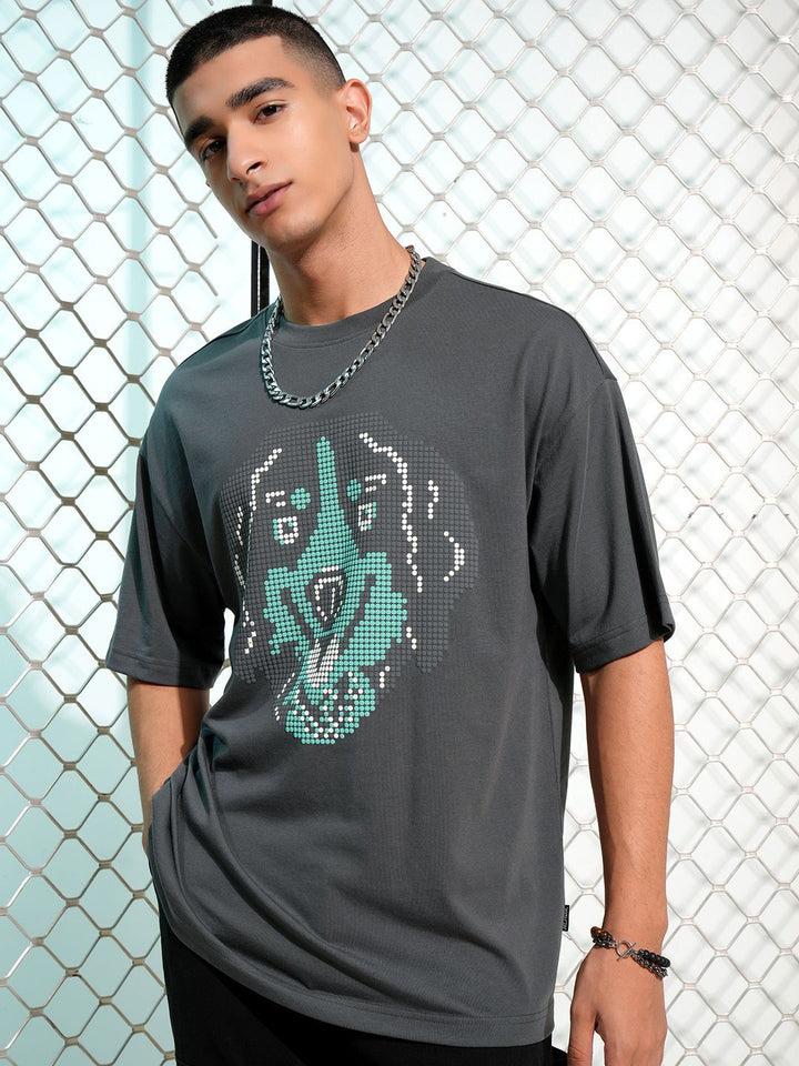 Highlander Graphic Printed Neck Drop-Shoulder Lengan T-Shirt Besar
