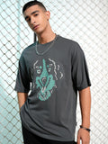 Highlander Graphic Printed Neck Drop-Shoulder Lengan T-Shirt Besar