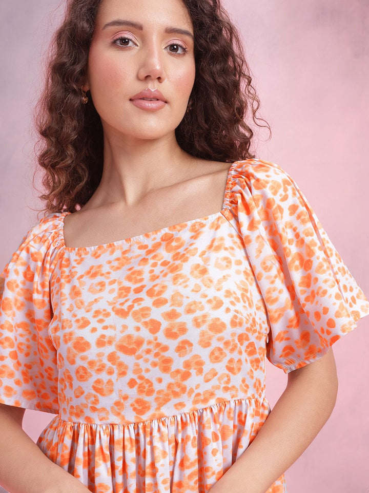 DressBerry Print Flared Sleeve A-Line Midi Dress