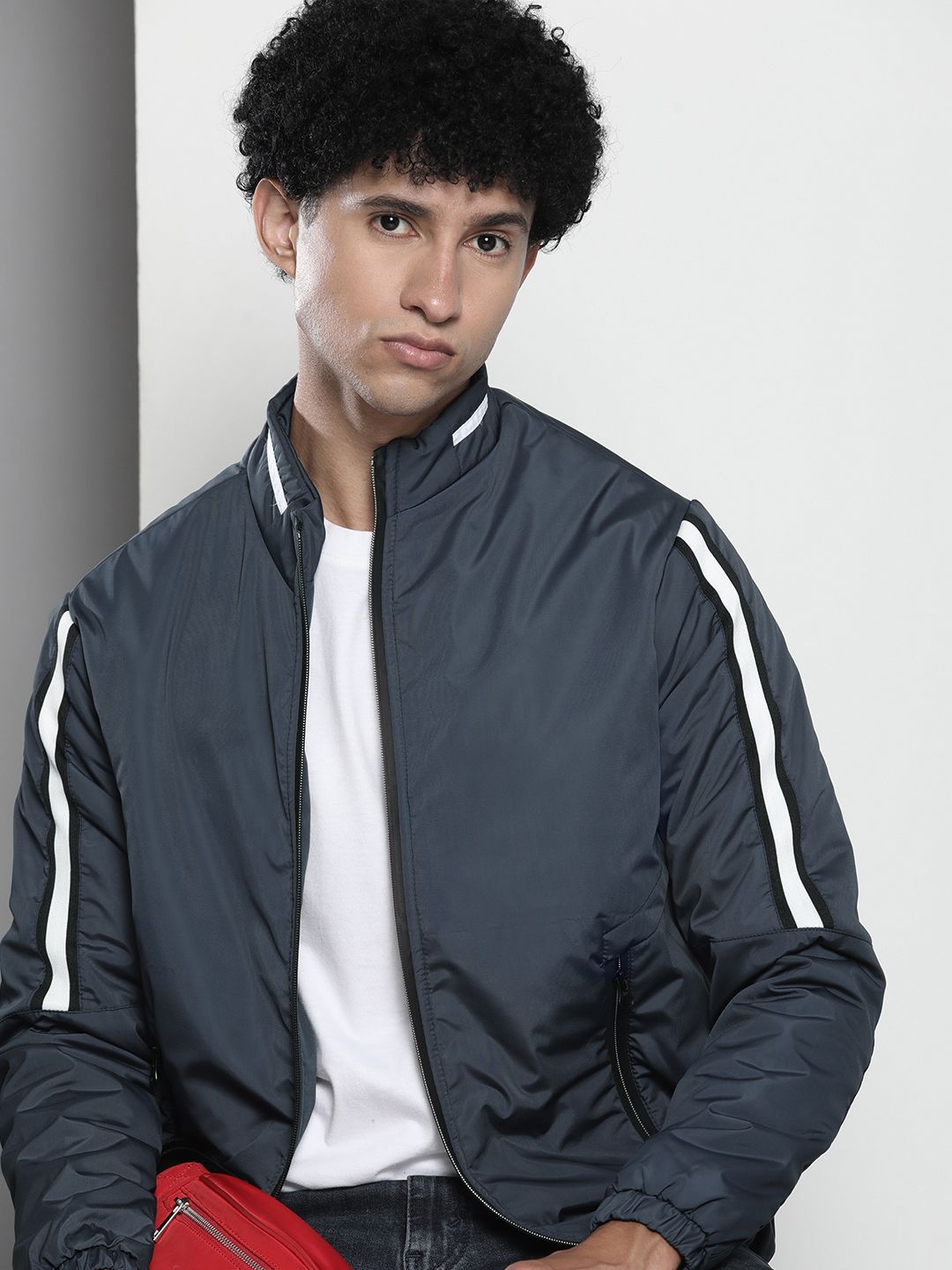 The Indian Garage Co Men Zip-Front Bomber Jacket with Zipper Pockets