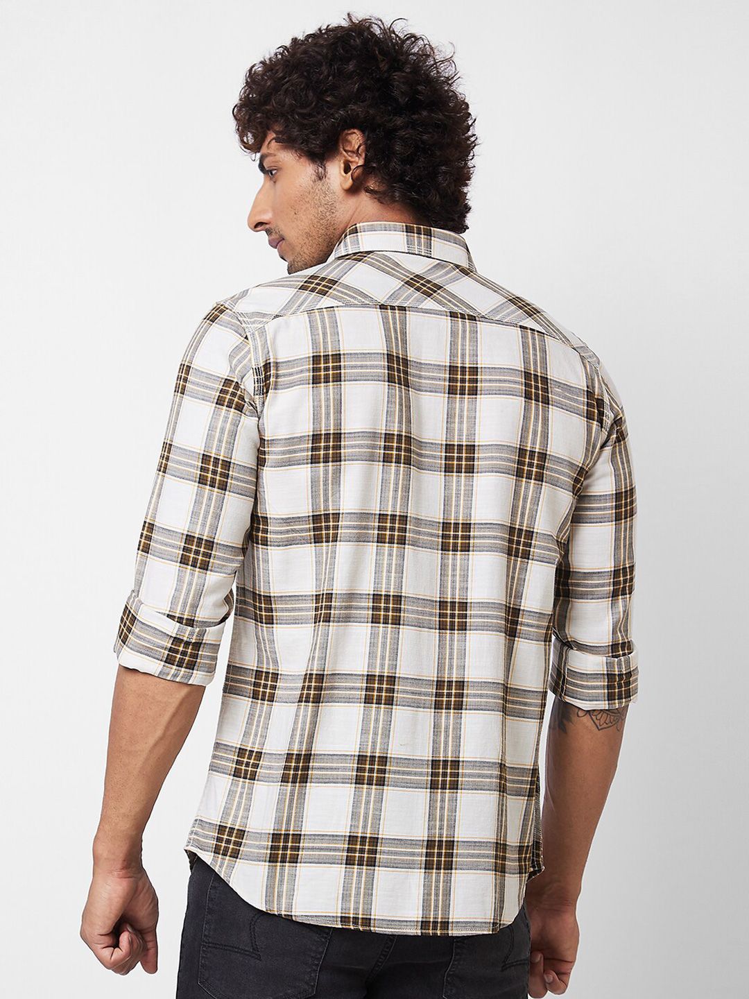 SPYKAR Long Sleeves Regular Fit Tartan Checks Opaque Checked Pure Cotton Casual Shirt