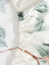KLOTTHE Off White Floral Cotton 300 TC Fitted King Fine Bedsheet with 2 Pillow Covers-250 x 220 cm