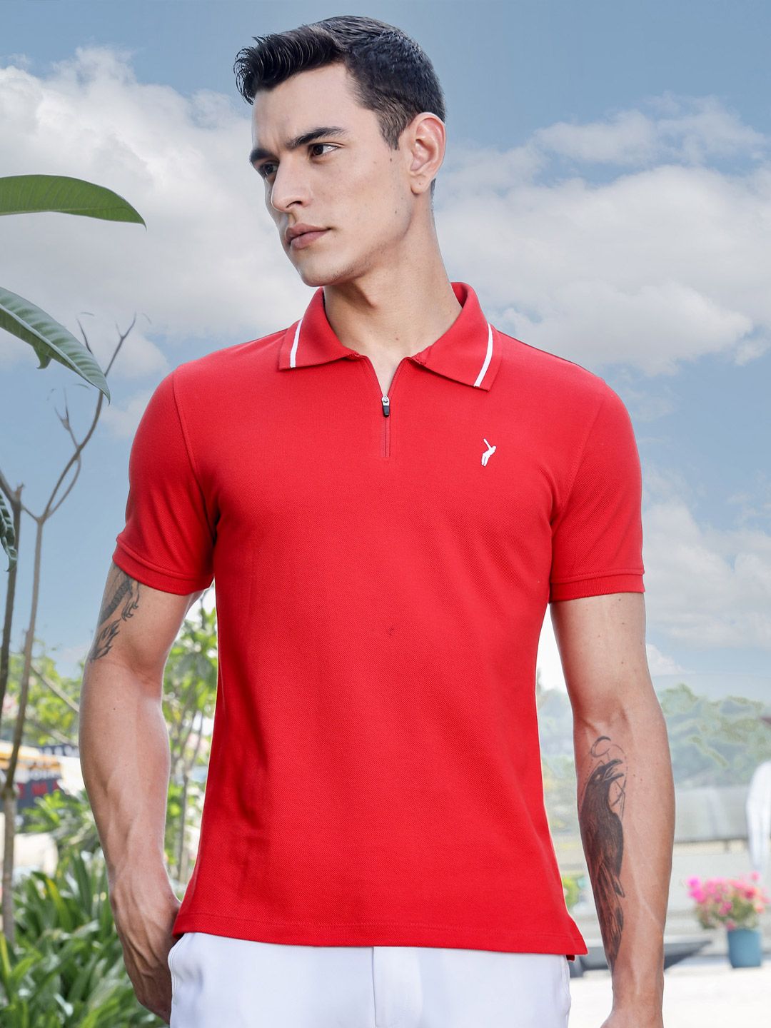 Thomas Scott Men Solid Polo Collar Cotton Slim Fit T-shirt