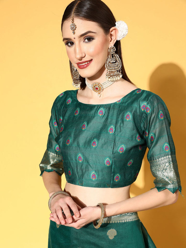 Saree mall Teal Green Ethnic Motifs Silk Blend Sarees