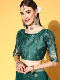 Saree mall Teal Green Ethnic Motifs Silk Blend Sarees