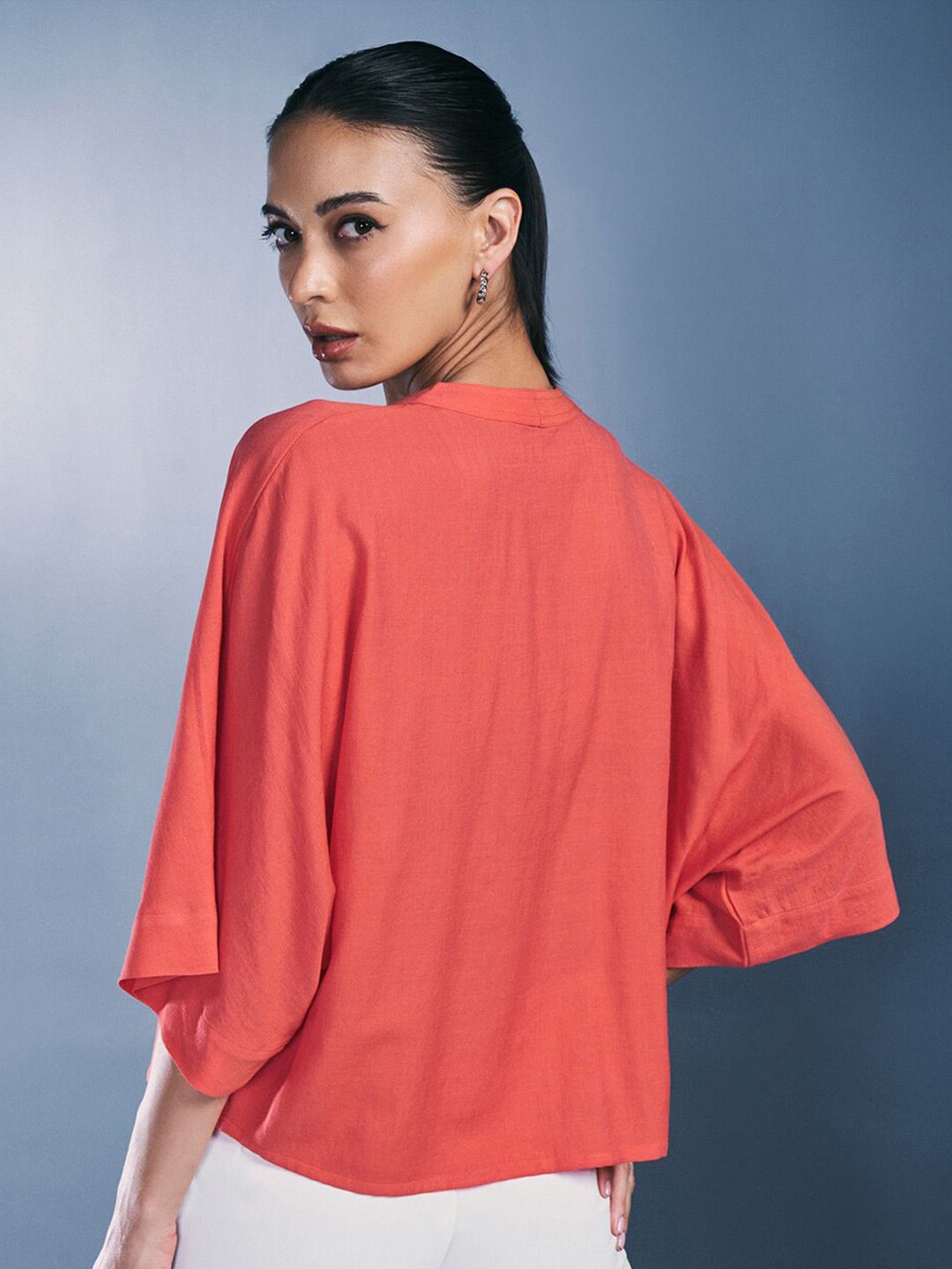 AND V-Neck Kimono Sleeves Shirt Style Top