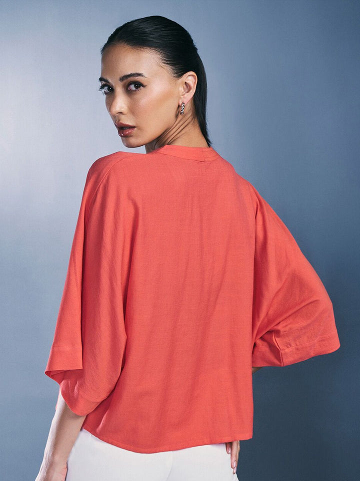 AND V-Neck Kimono Sleeves Shirt Style Top