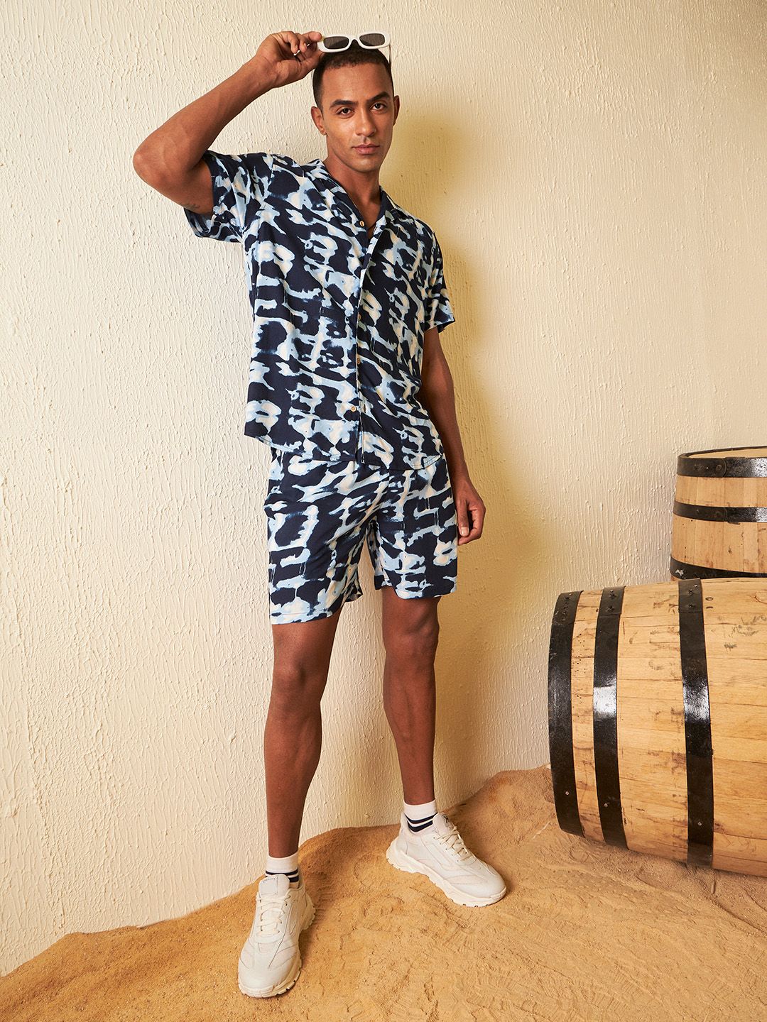 Dennison Printed Cuban Collar Comfort Fit Shirt With Shorts Co-ords