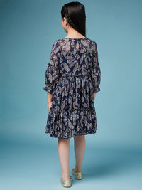 pspeaches Girls Ethnic Motifs Printed Georgette A-Line Dress