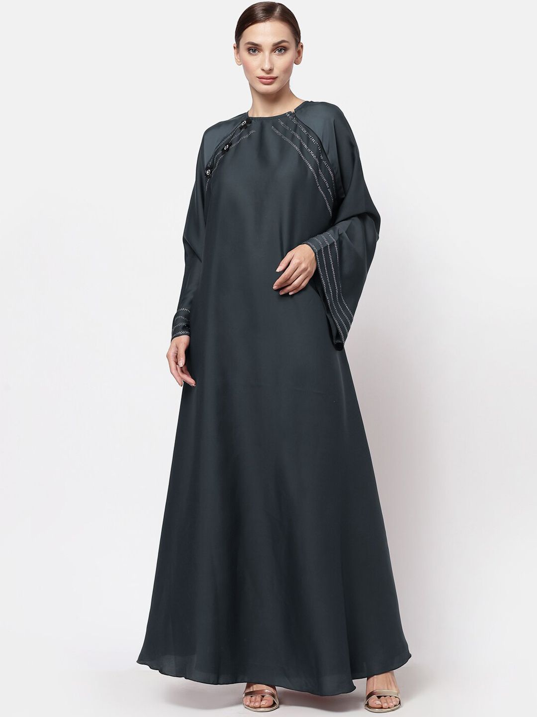 KLOTTHE Women Grey Embellished Burqa With Scarf