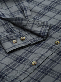 The Indian Garage Co Men Grey & Navy Blue Slim Fit Checked Casual Shirt