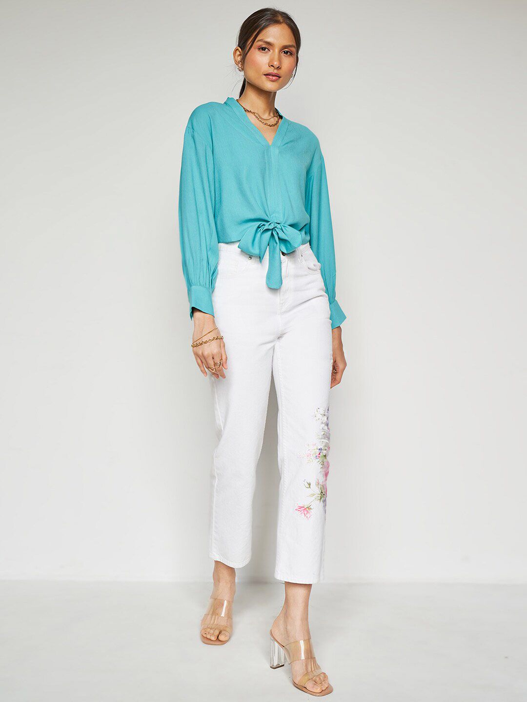 AND V-Neck Tie-Up Detail Shirt Style Top