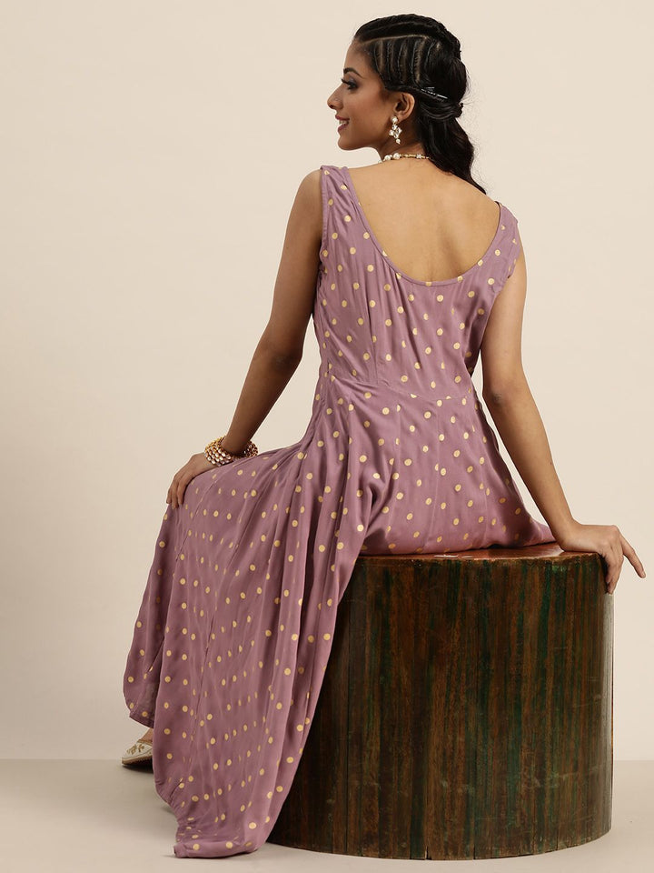 Shae by SASSAFRAS Women Lavender & Golden Liva Foil Printed A-Line Dress