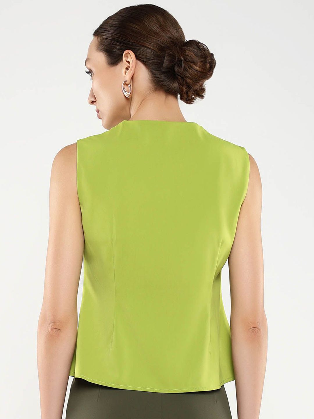 RAREISM Solid Cotton Wrap Sleeveless Shirt Style Top