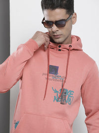 The Indian Garage Co Men Pink Printed Hooded Sweatshirt