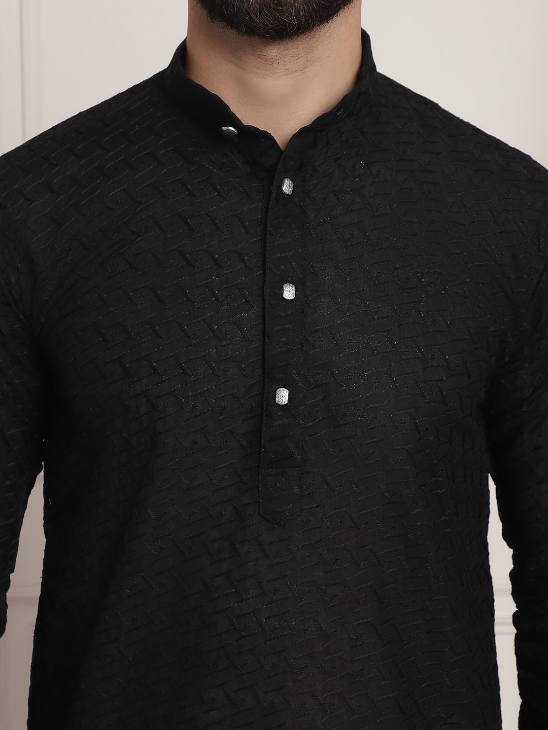 SOJANYA Lelaki Hitam Berhias Kurta Lurus