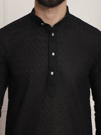 SOJANYA Lelaki Hitam Berhias Kurta Lurus