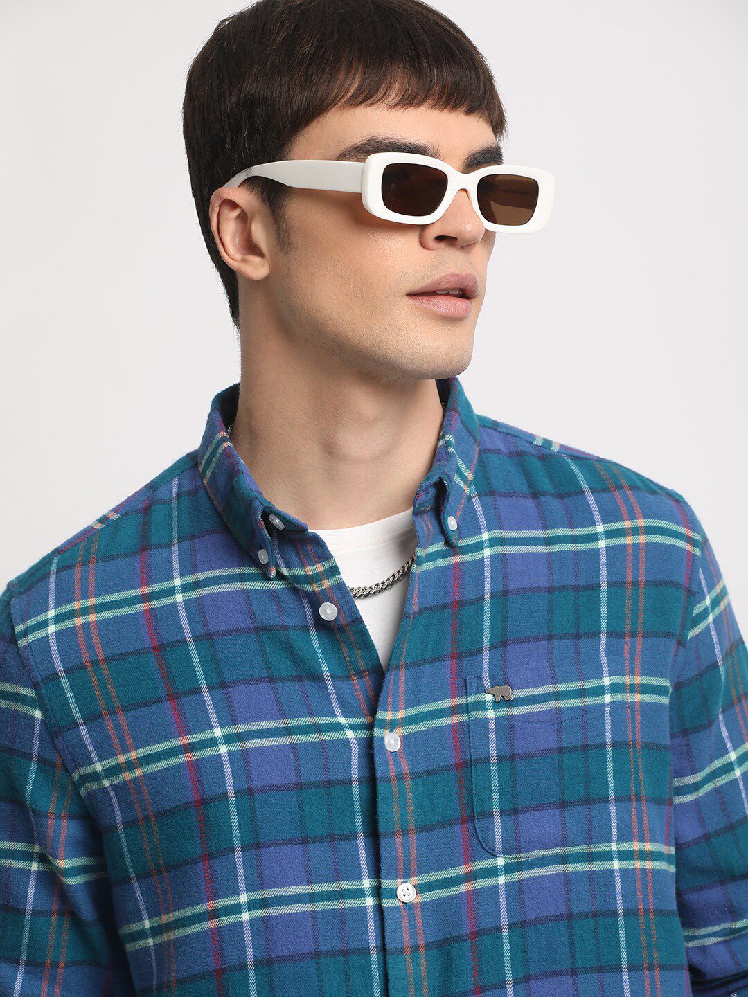 THE BEAR HOUSE Tartan Checked Slim Fit Pure Cotton Casual Shirt