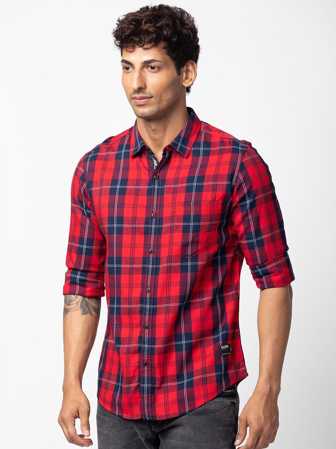 SPYKAR Men Classic Slim Fit Tartan Checks Cotton Casual Shirt
