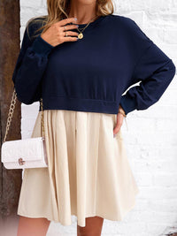 all about you Navy Blue Round Neck Flared Cotton Fit & Flare Dress