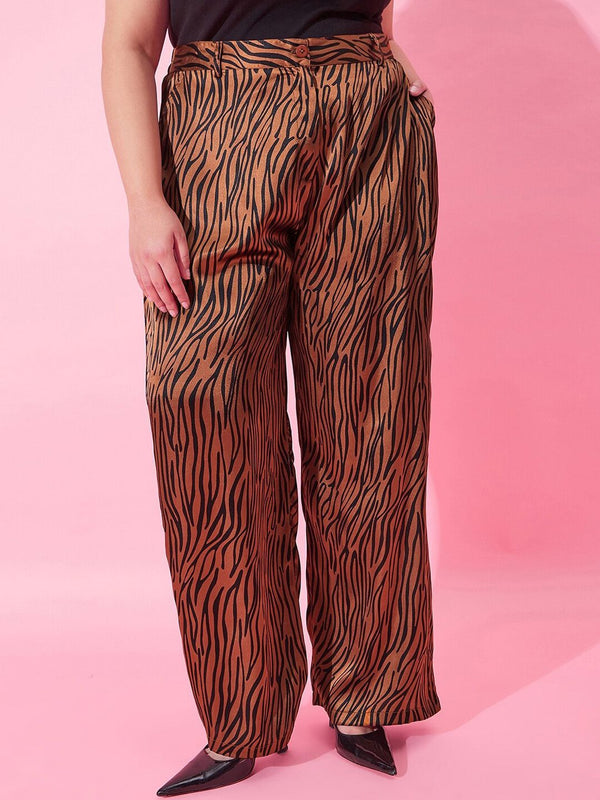 CURVY STREET Women Animal Printed Loose Fit High-Rise Pleated Trousers
