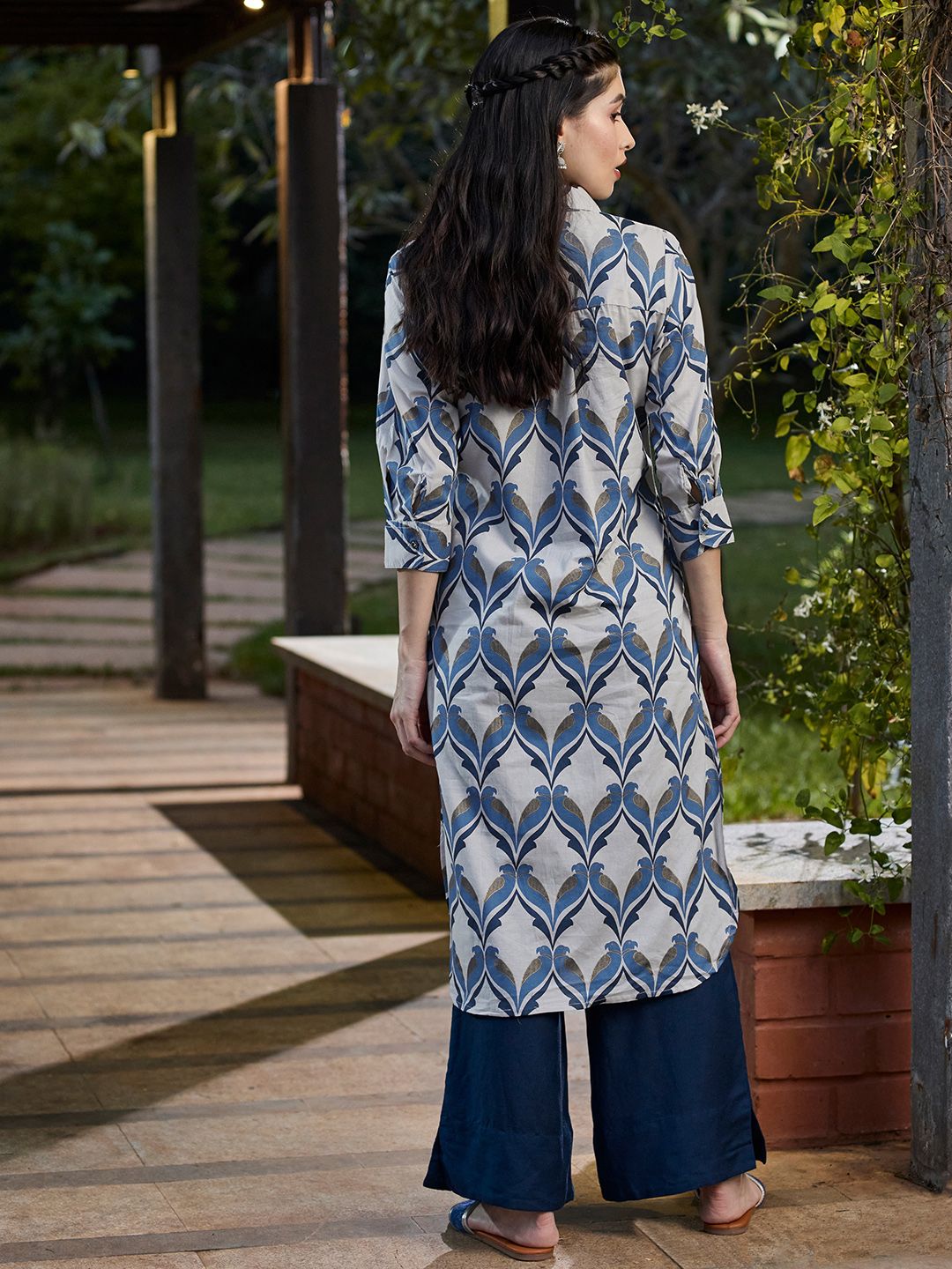 Vishudh Blue & Grey Printed Tunic