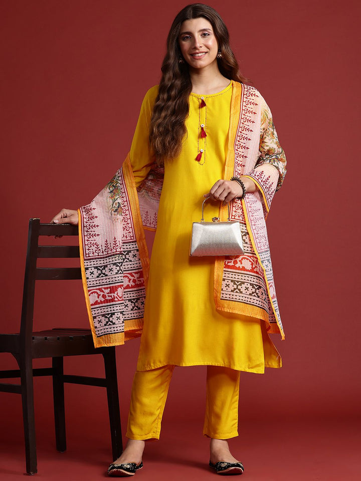 Anouk Tasseled Gotta Patti Kurta with Trousers & With Dupatta