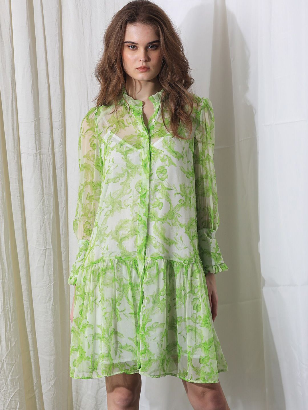 RAREISM Abstract Print Puff Sleeve Drop-Waist Dress