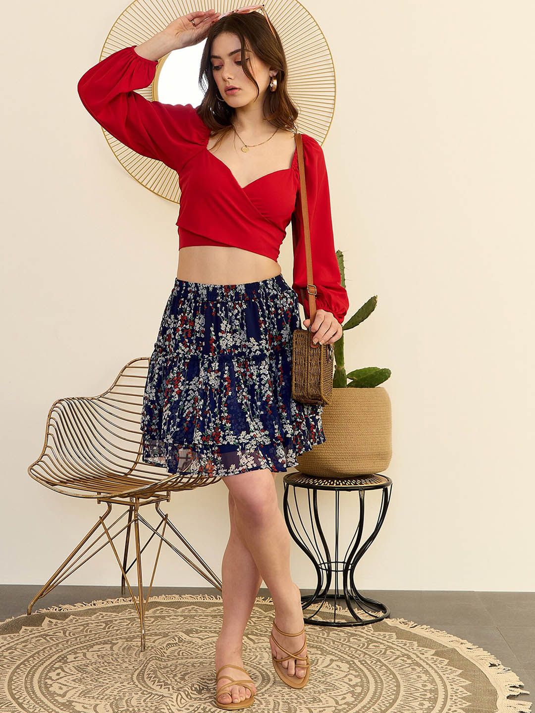 Berrylush Floral Printed High Rise Flared Mini Skirt