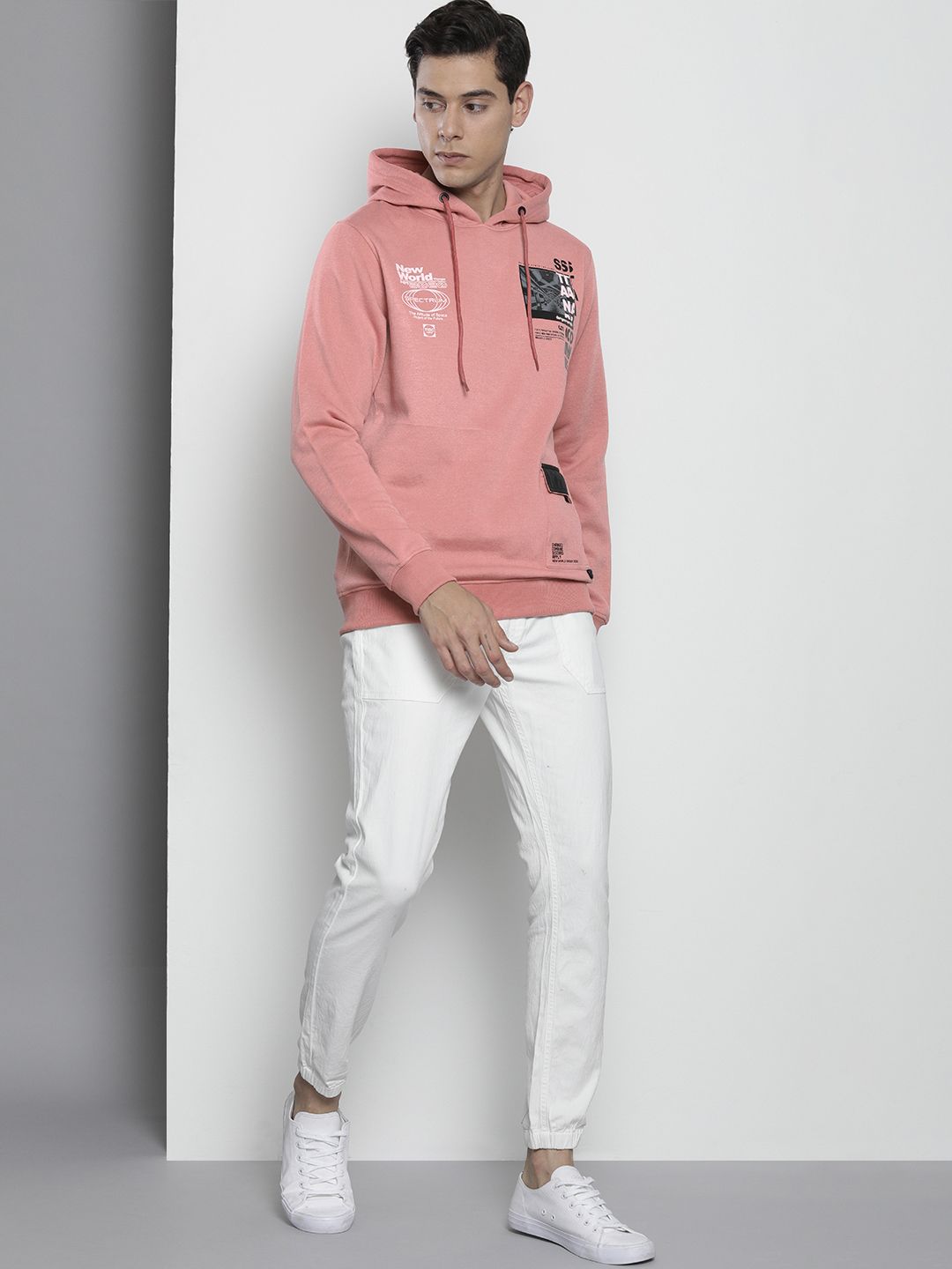 The Indian Garage Co Men Pink Printed Hooded Sweatshirt