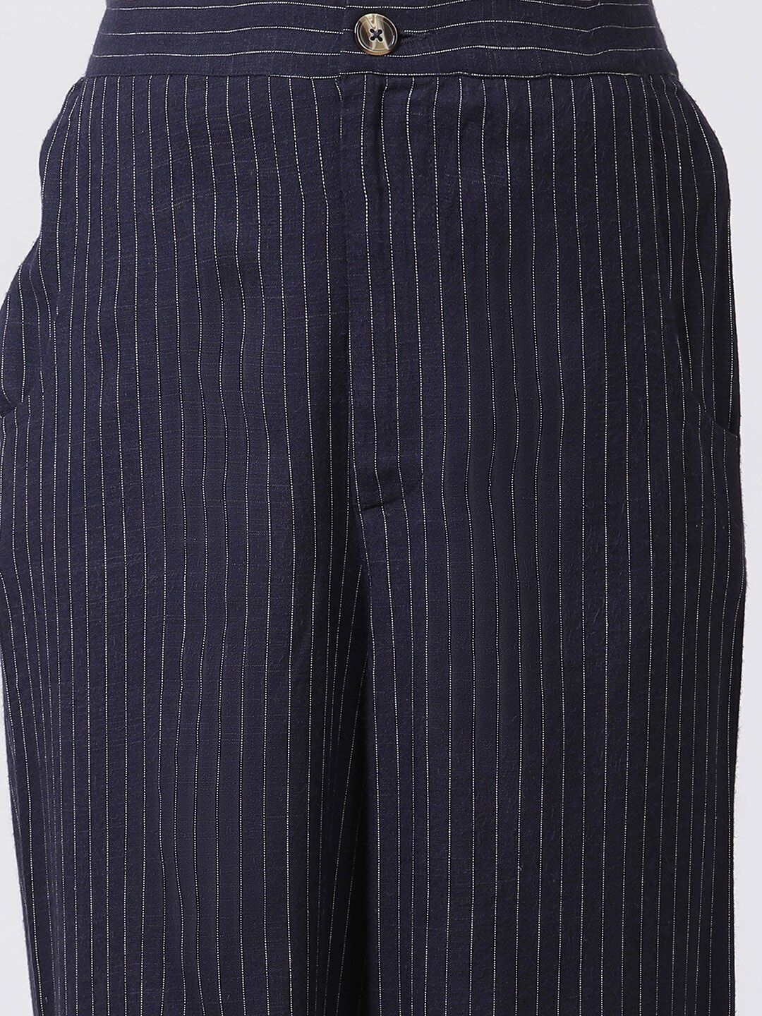 W Women Striped High-Rise Straight Fit Parallel Trouser