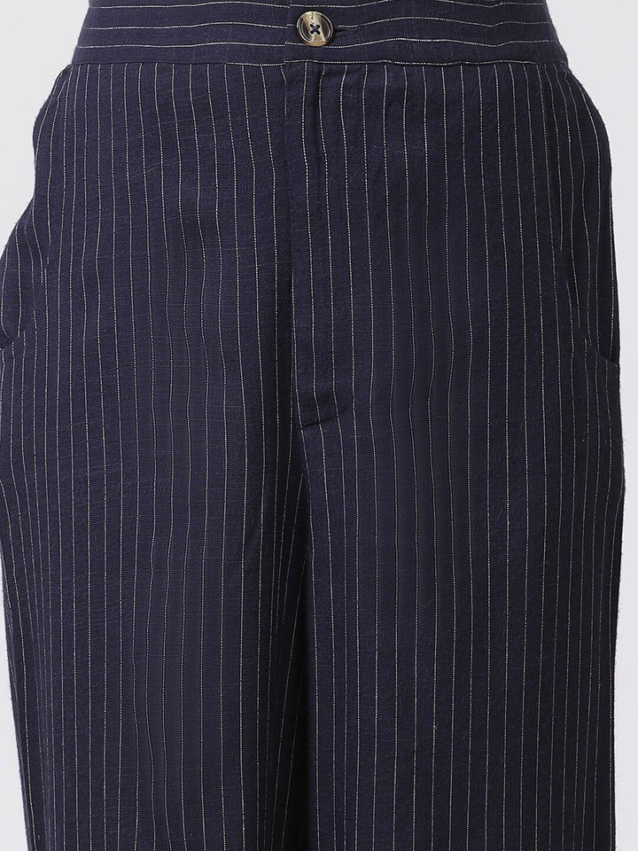W Women Striped High-Rise Straight Fit Parallel Trouser