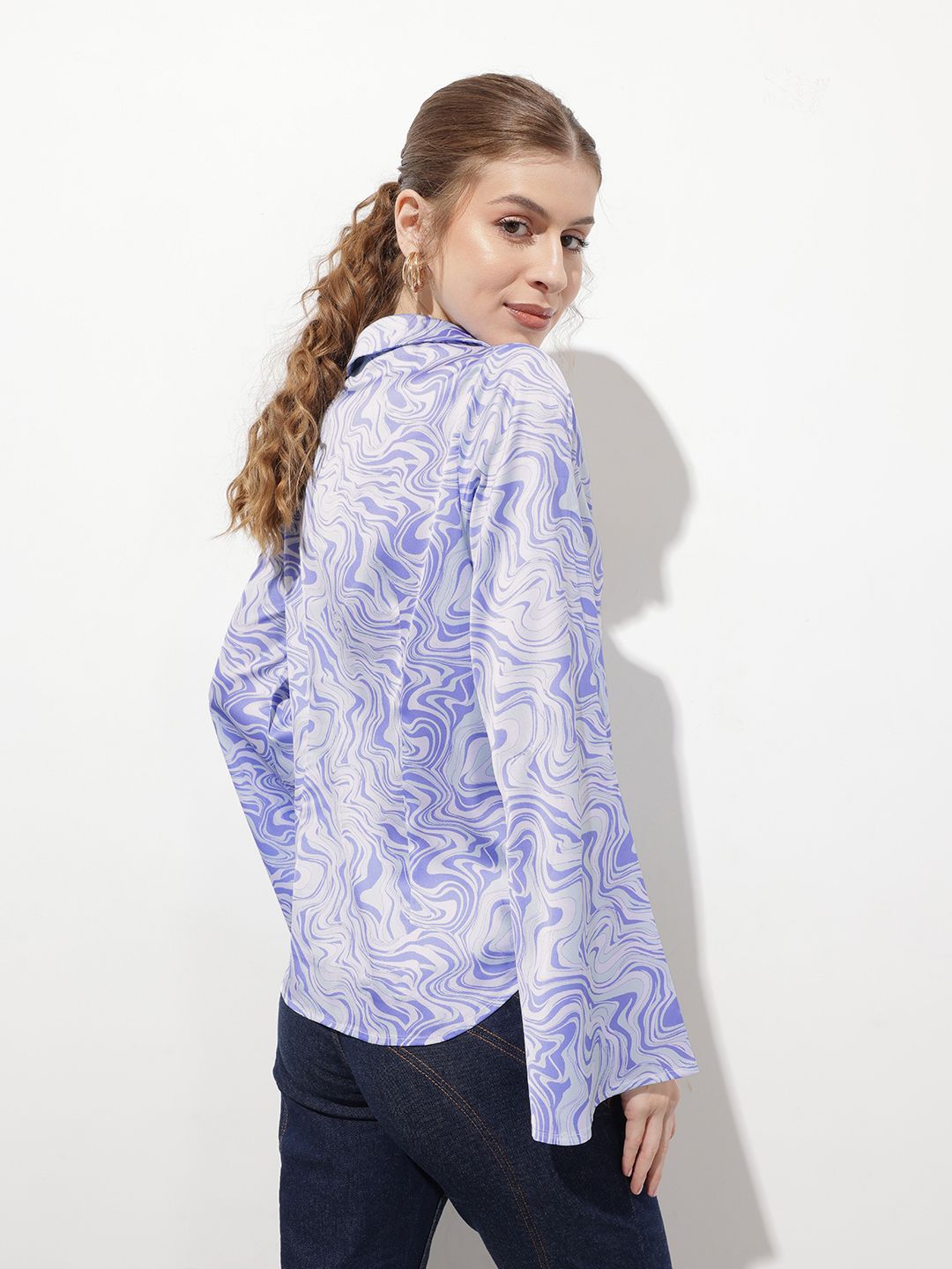 DressBerry Edgy Instinct Lapel Collar Marble Print Shirt