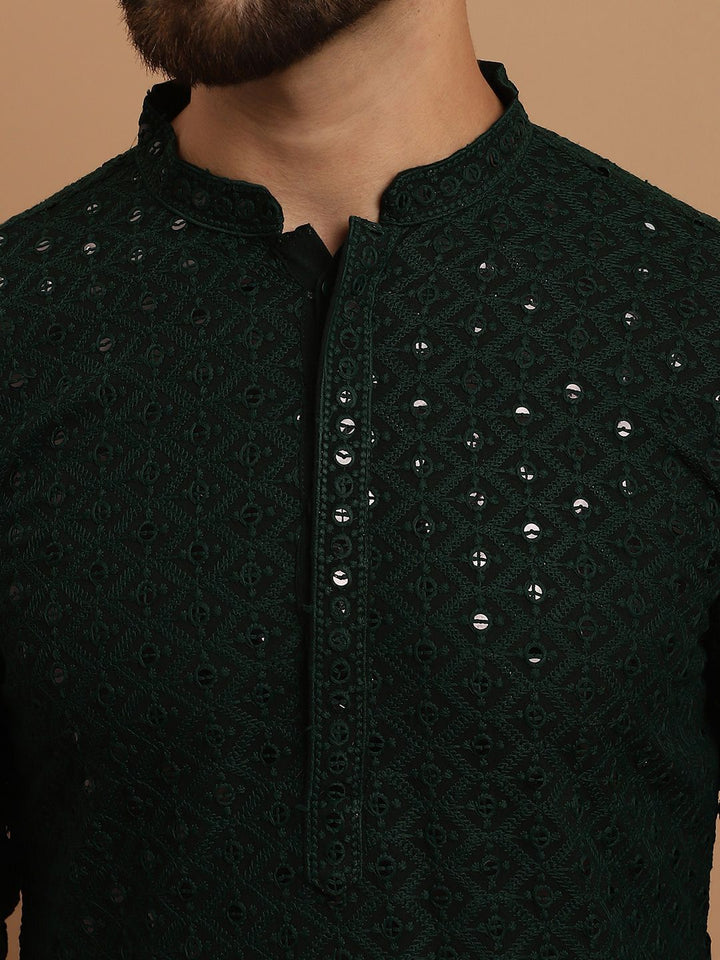 SOJANYA Ethnic Embroidered Sequinned Pure Cotton Kurta & Churidar With Nehru Jacket
