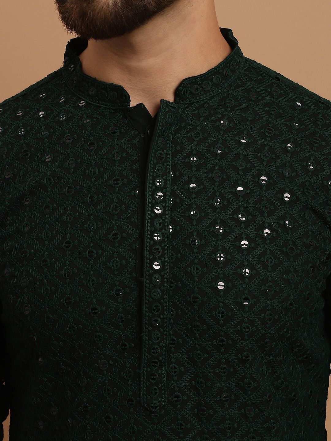 SOJANYA Ethnic Embroidered Sequinned Pure Cotton Kurta & Churidar With Nehru Jacket
