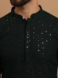 SOJANYA Ethnic Embroidered Sequinned Pure Cotton Kurta & Churidar With Nehru Jacket