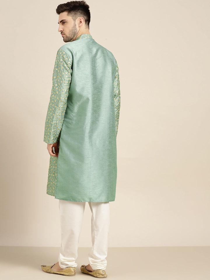 SOJANYA Kurta Bunga Berwarna Hijau & Emas Lelaki