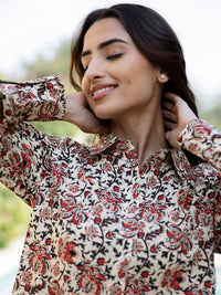 SANSKRUTIHOMES Floral Printed Shirt Collar Pure Cotton Night suit