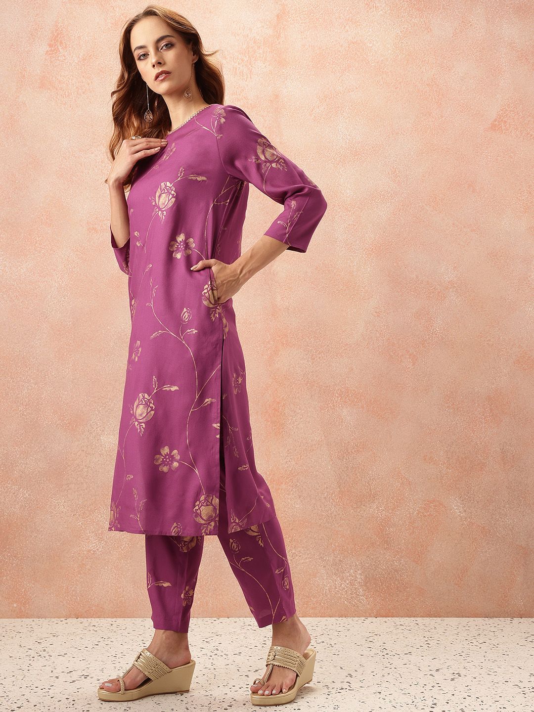 all about you Floral Printed Regular Gotta Patti Kurta with Trousers & With Dupatta