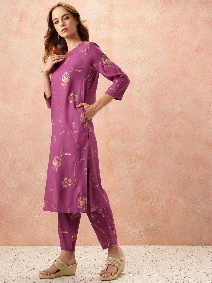 all about you Floral Printed Regular Gotta Patti Kurta with Trousers & With Dupatta