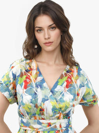 RAREISM V Neck Floral Printed Fit & Flare Midi Dress