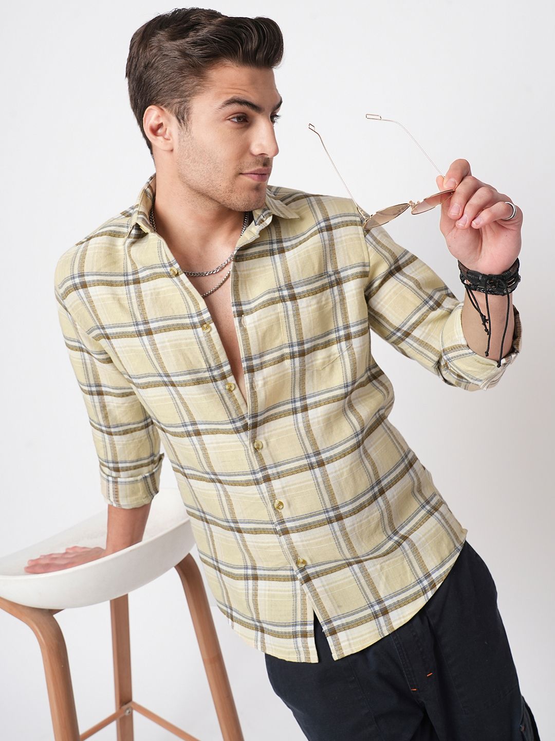 VASTRADO Men Classic Slim Fit Opaque Checked Pure Cotton Casual Shirt