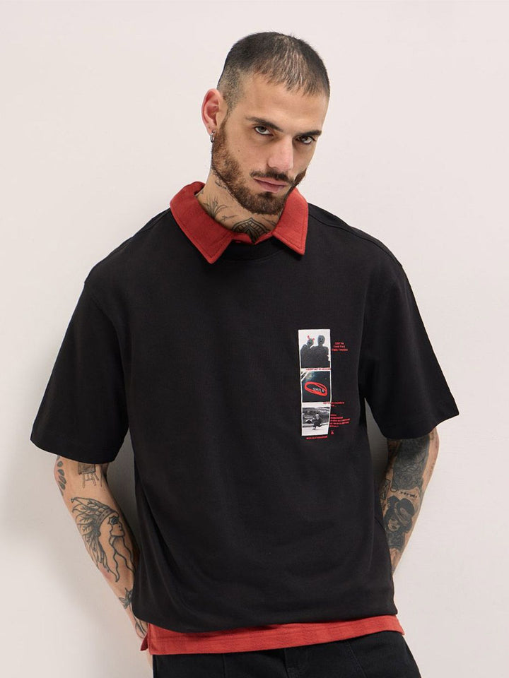 Tipografi Lelaki Bear House dicetak kapas leher bulat santai t-shirt