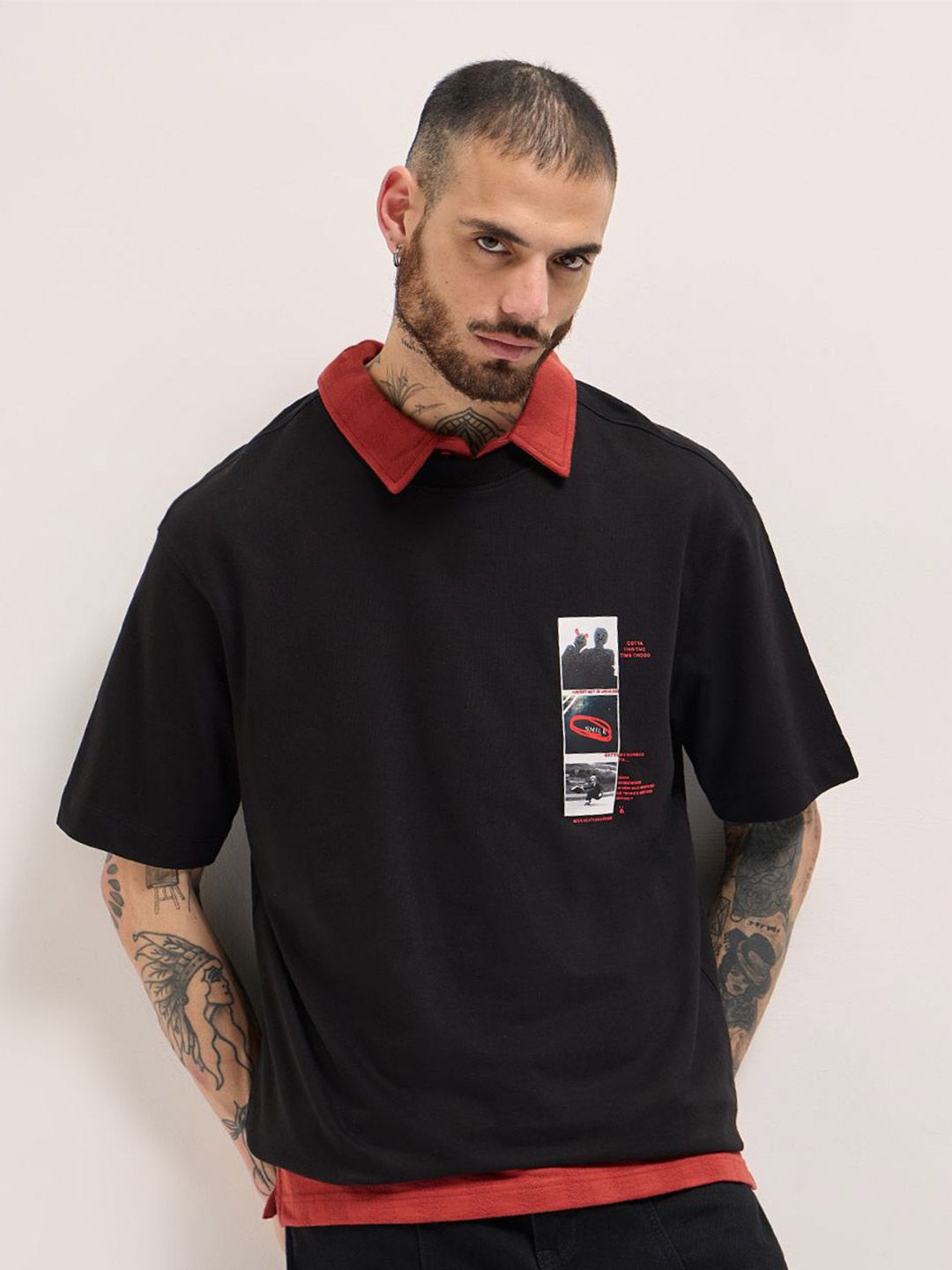 Tipografi Lelaki Bear House dicetak kapas leher bulat santai t-shirt