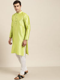 SOJANYA Men Green Woven Design Straight Kurta