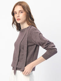 RAREISM Round Neck Acrylic Tie up Shimmer Sweater