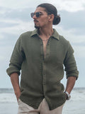 Powerlook Men Spread Collar Micro Checked Cotton Canvas Casual Shirt