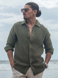 Powerlook Men Spread Collar Micro Checked Cotton Canvas Casual Shirt
