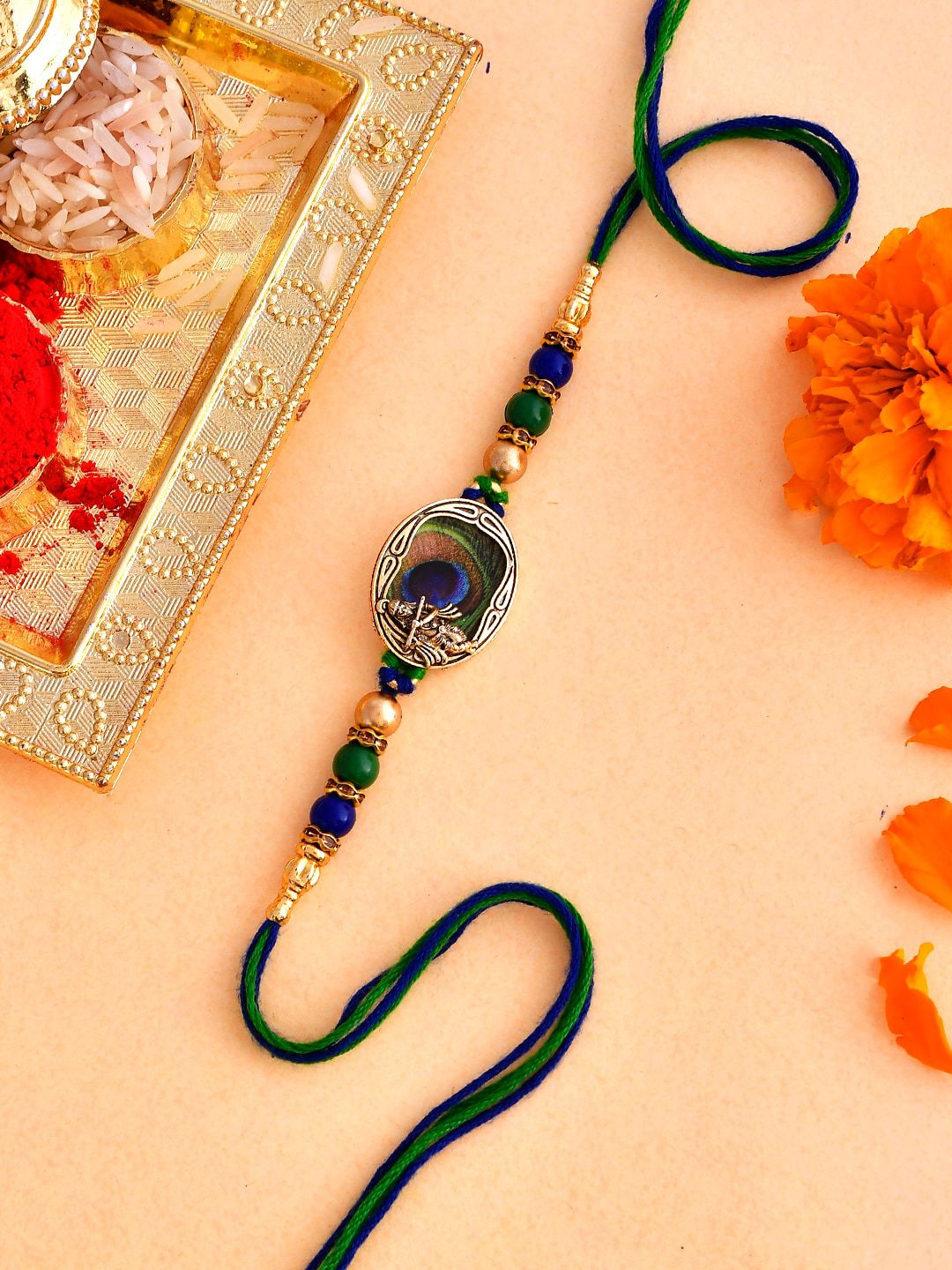 Voylla Peacock Feather Beaded Single Rakhi